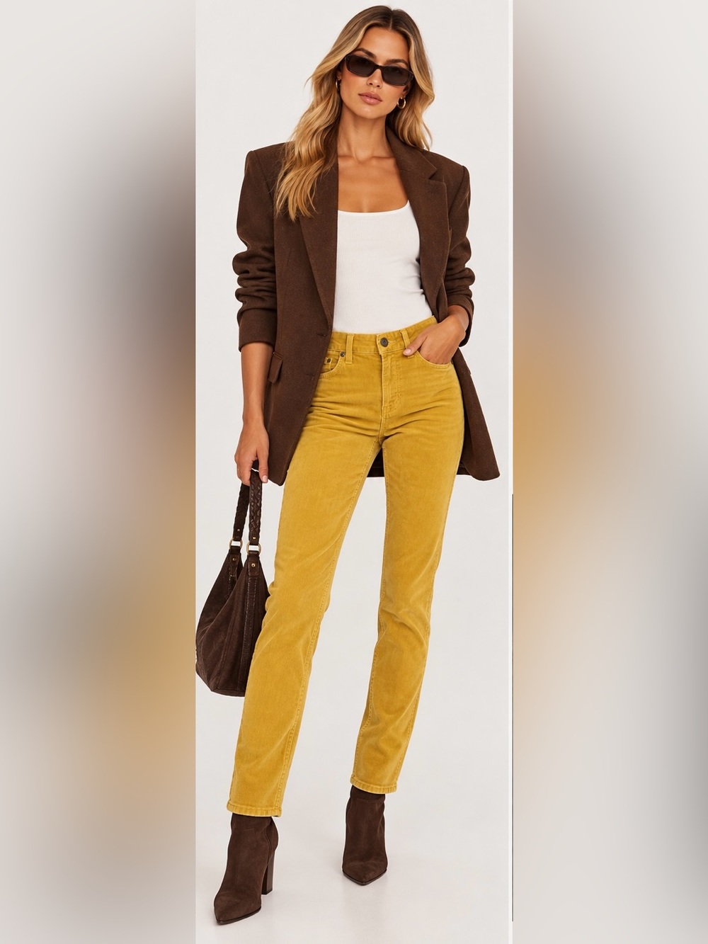 AG Adriano Goldschmied The Stevie Slim Straight Corduroy Pants Mustard Yellow 30